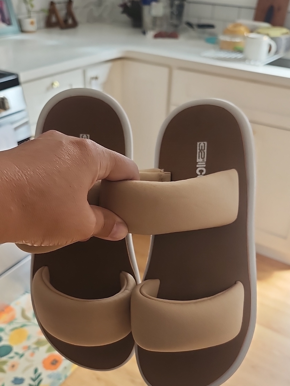 32 Degrees Tan Padded Double-Strap Slide Sandals